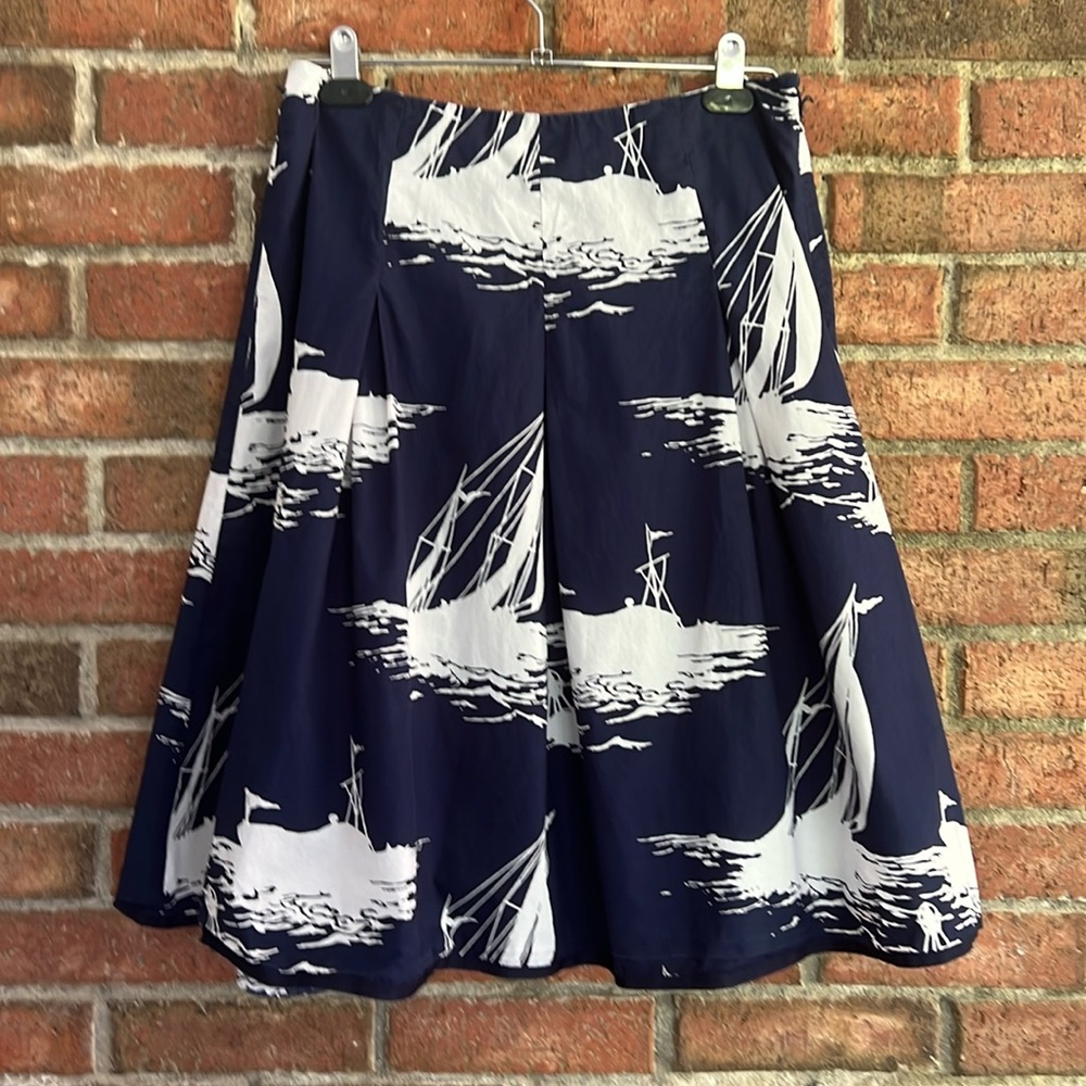 Talbots Cotton A-line Pleated Navy Sailboats Skirt